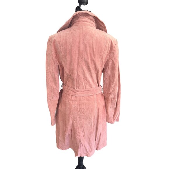 NWT Soft Blush Pink Suede Double Breasted Trench Coat Leather Luxe Designer City - Picture 3 of 16